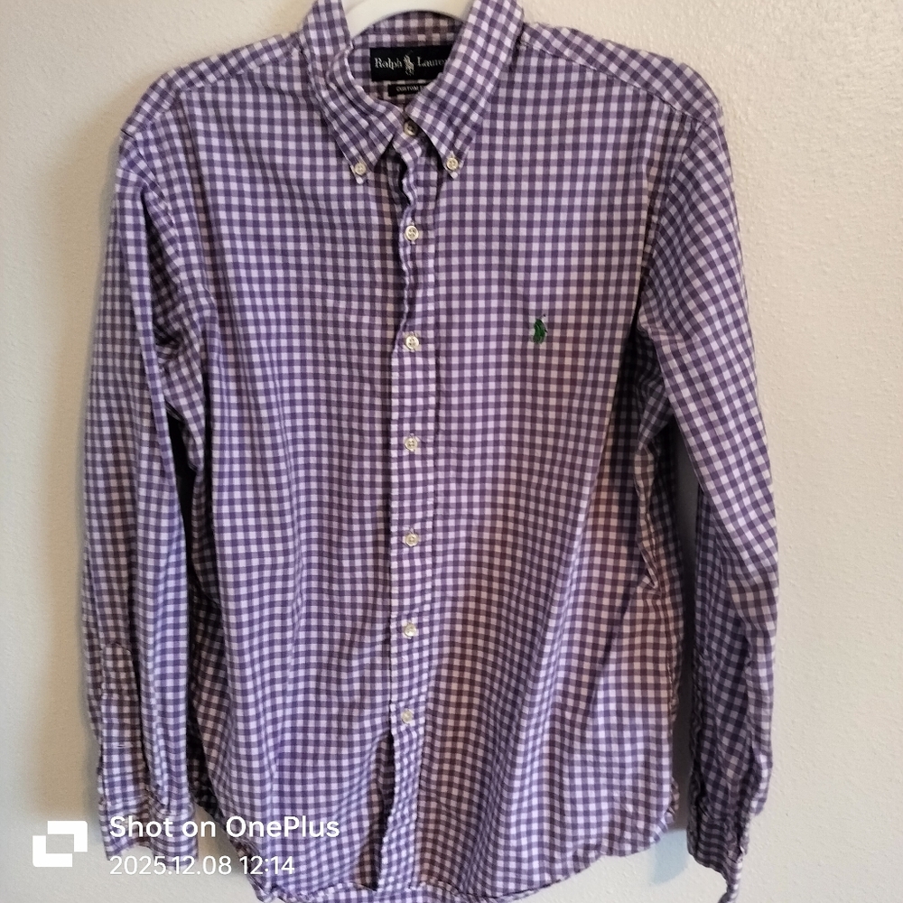 Men's Ralph Lauren Custom Fit‎ Long sleeve Purple/White Gingham Size Large